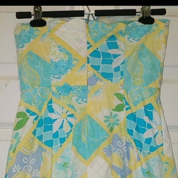 Vintage Lilly Pulitzer strapless patchwork summer ocean dress Sz 2 - Picture 6 of 8